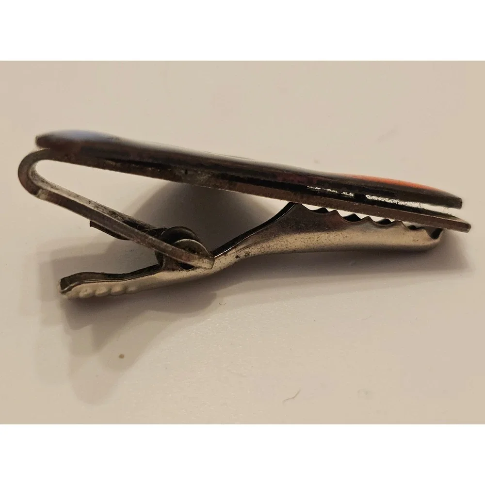 Vintage MCM Enamel Cufflink Tie Clip Set Black Orange Blue Abstract Boomerang